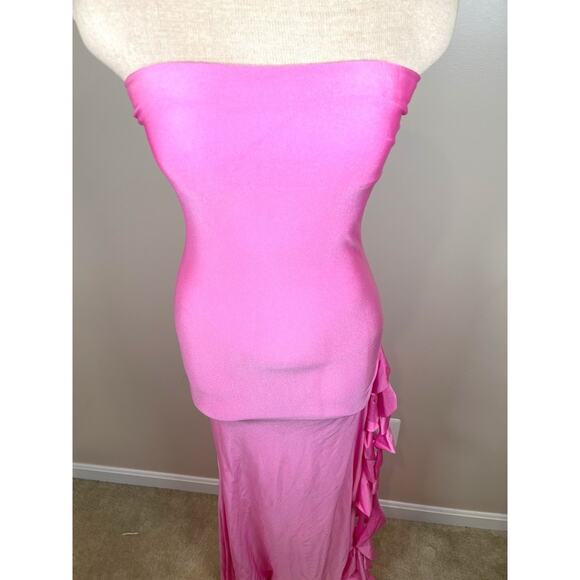 Shani Shemer Shawn Ruffle Train Strapless Pink Macaron Maxi Dress Size Medium - Picture 4 of 8